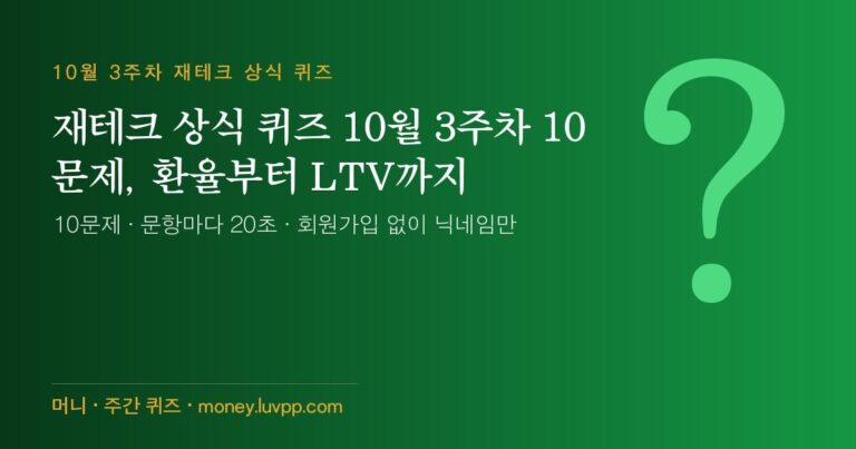 재테크 상식 퀴즈 10월 3주차 10문제, 환율부터 LTV까지